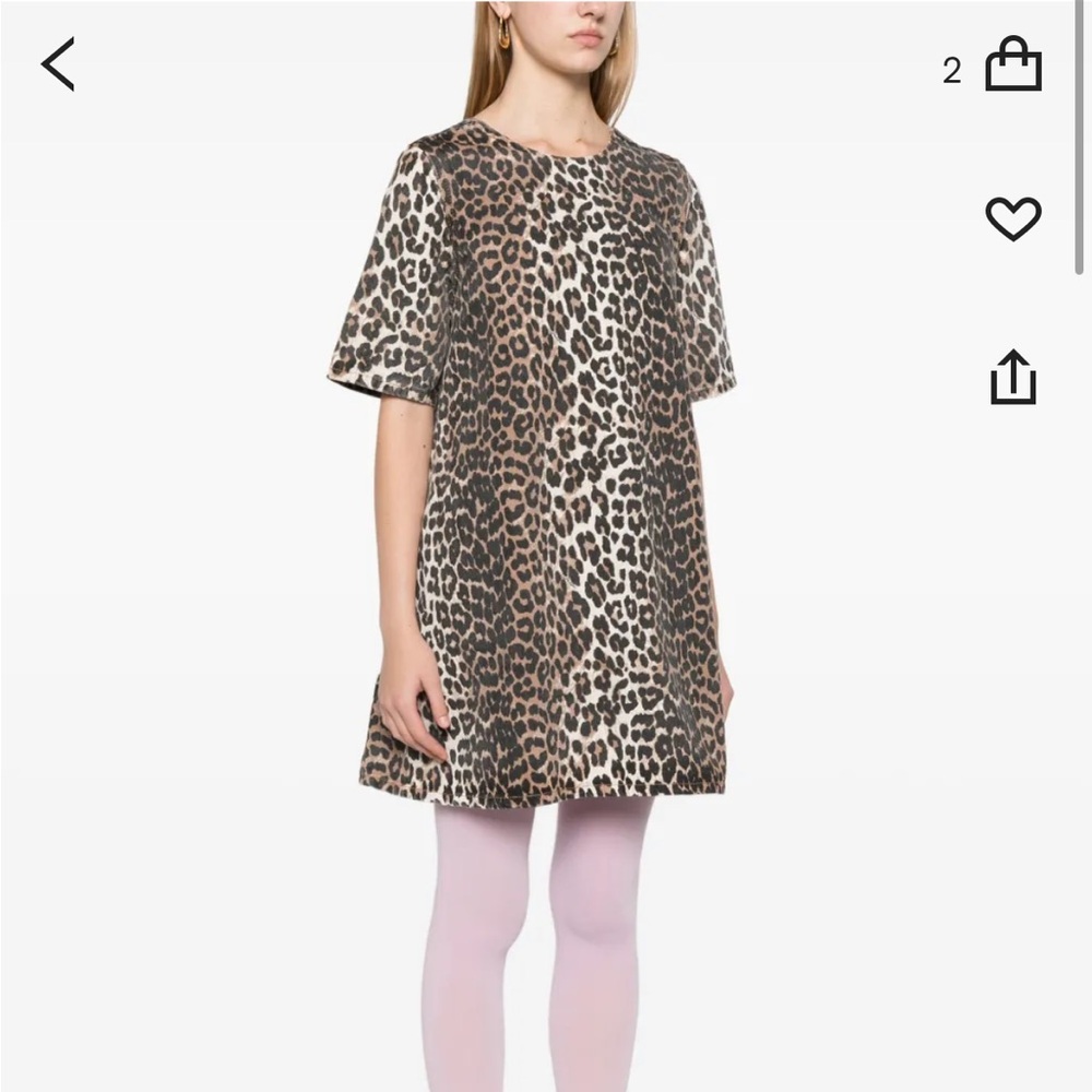 Ganni Denim Leopard Print Open Back Dress
